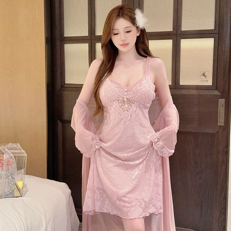 2025 Summer 2PCS Sexy Lace Lin - огляд і ціна Robe Silk Women