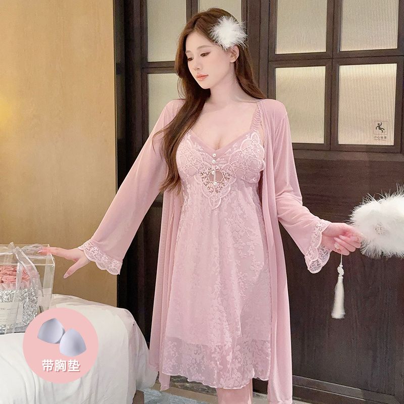 2025 Summer 2PCS Sexy Lace Lin - огляд і ціна Robe Silk Women