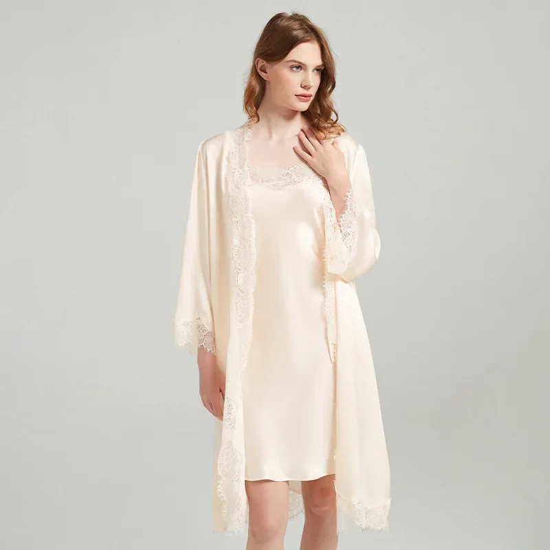 Lace Trim Silk Robe Nightgown  - огляд і ціна Robe Silk Women