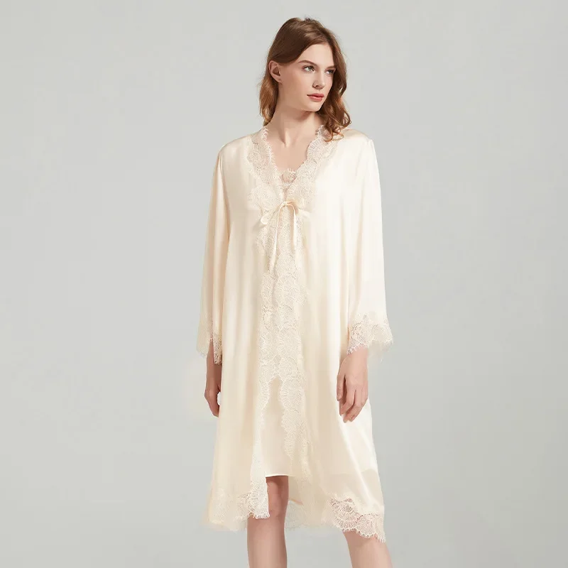 Lace Trim Silk Robe Nightgown  - огляд і ціна Robe Silk Women