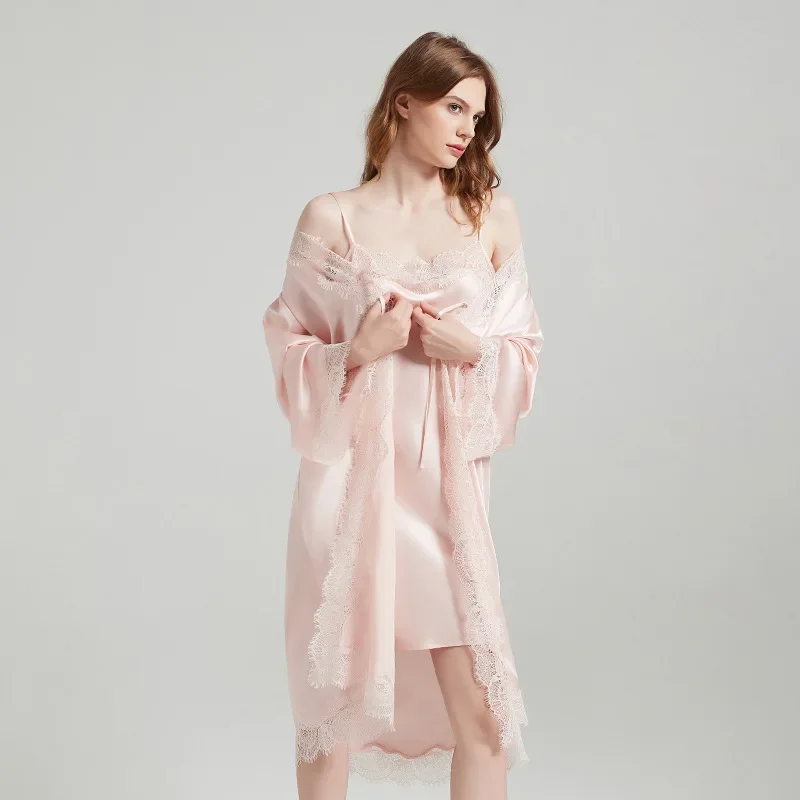 Lace Trim Silk Robe Nightgown  - огляд і ціна Robe Silk Women
